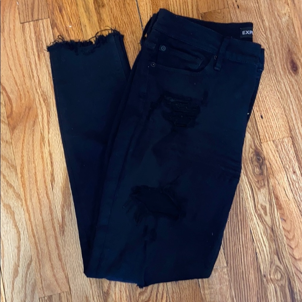 Express Distressed MidRise Frayed Hem legging jean